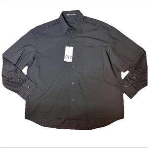 Zara Black Linen Layered Long Sleeve Button Collar Shirt Men’s Medium NWT